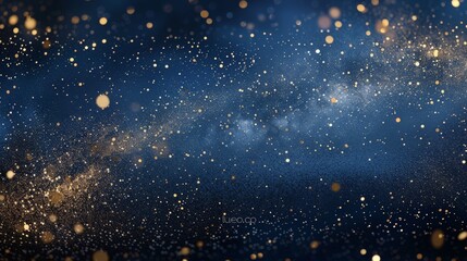 A dark blue background with shimmering, gold flecks scattered across, creating a starry night effect