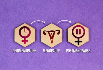 words perimenopause, menopause and postmenopause. the concept of menopause stage or period or age