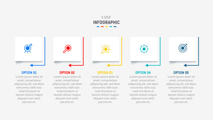 Fototapeta premium Five Step Infographic design element template for presentation. info graphic illustration. process diagram and presentations step, banner, flow chart, 5 option template.