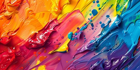 Abstract Colorful Palette: Vibrant Brush Strokes and Splashes in Rainbow Hues
