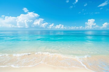 Obraz premium A crystal-clear day at the beach, with azure waters stretching to the horizon and soft white sand between your toes, Generative AI