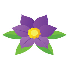 Beautiful bloom featuring purple petals and yellow stamens flat vector illustration