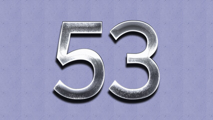 3D Chrome number design of 53 on purple wall.