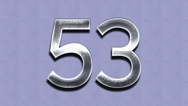 3D Chrome number design of 53 on purple wall.