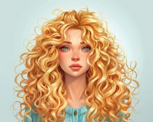 Blonde Curly Hair. Beauty Girl with Healthy Long Permed Hair and Wavy Coiffure