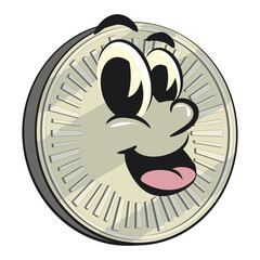 character of a coin money cartoon vector isolated clip art mascot illustration smiling, work of hand drawn
