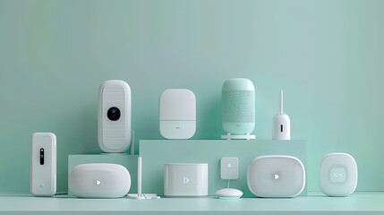 Smart Home Devices Collection on a Mint Green Background