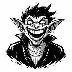 Fototapeta premium Cartoon Vampire Illustration with Creepy Grin and Pointed Ears in Monochrome Style