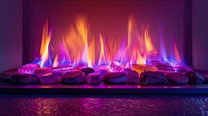 Electric Fireplace with Colorful Flames and Stones