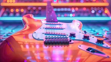 Electric Guitar Under Neon Lights