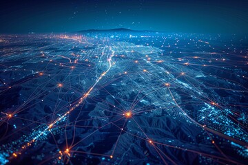 Fototapeta premium Digital map of California US Network Connection created with Generative AI