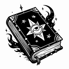 Mystical Grimoire with Eye Symbol and Magical Aura Illustration