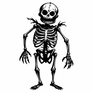 recommend clip art: Black and White Cartoon Skeleton Illustration for Halloween Decor and Spooky Themes