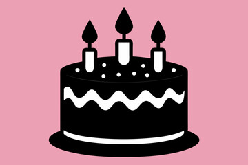 A joyful birthday cake with silhouettes of burning candles in a black color vector illustration