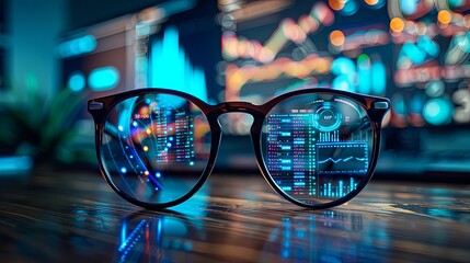 Futuristic Glasses Reflecting Data and Charts
