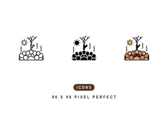 Drought Icon. Dry Plant Desert Pictogram Graphic Illustration. Isolated Simple Line Icon For Infographic, App and Web Button.