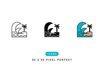 Tsunami Icon. Water Earthquake Power Pictogram Graphic Illustration. Isolated Simple Line Icon For Infographic, App and Web Button.