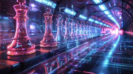 Chess Pieces in a Futuristic Tunnel
