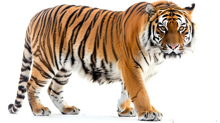 Fototapeta premium A male Bengal tiger in perfect shape on white background.