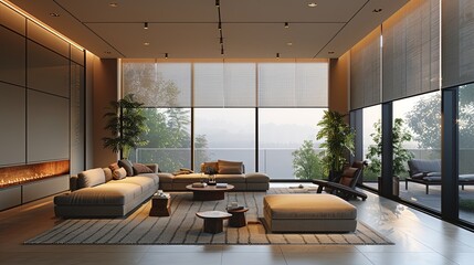 Modern Living Room with Large Windows and a Fireplace
