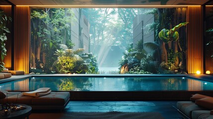 Modern Interior Design with Pool and Tropical View