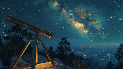 Telescope Under a Starry Night Sky