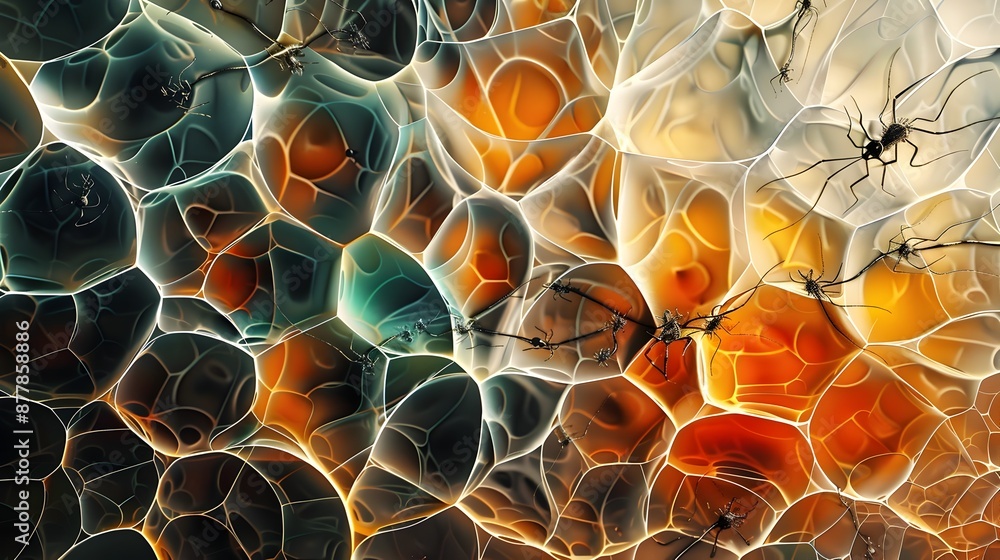 Poster intricate microscopic view of net-winged beetles and hepatic portal veins