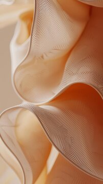 Elegant close-up of flowing beige fabric with intricate, delicate textures and graceful curves, creating a soft, sophisticated visual appeal.