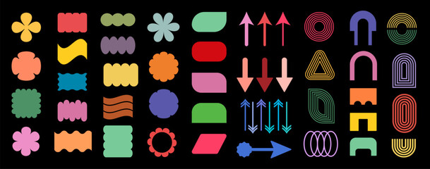 Brutalism colorful Y2K shapes. Brutal modern contemporary figure. Abstract geometric shapes and icons. Swiss design aesthetic.
