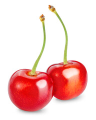 Red Cherry fruit on white background, Japanese Red highest variety of cherries isolate on white with clipping path.
