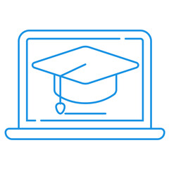Online education icon with blue linear design 