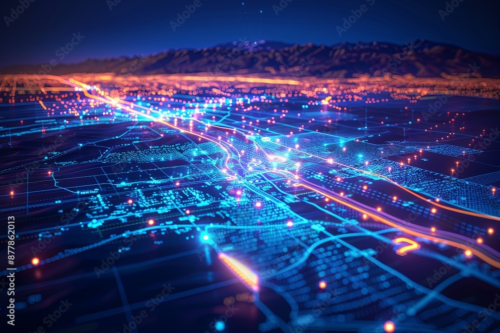 Poster digital map of california us network connection created with generative ai