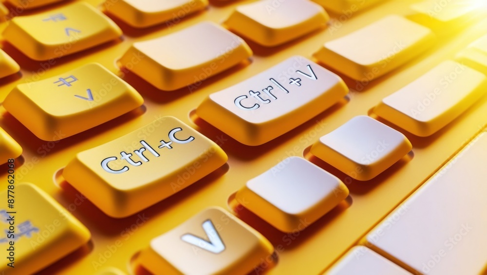 Aufkleber keyboard keys Ctrl C and Ctrl V, copy and paste the key shortcuts on yellow background