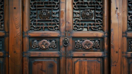 Vintage Chinese style Folding Doors with Wooden Door Lock