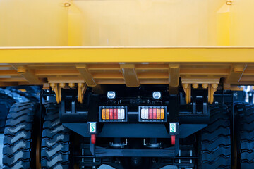 close-up rear view of a heavy duty dump truck