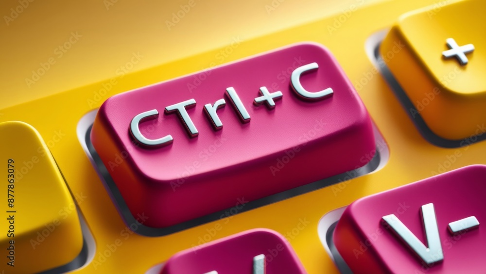 Aufkleber keyboard keys Ctrl C and Ctrl V, copy and paste the key shortcuts on yellow background