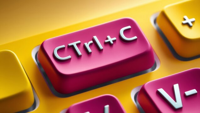 keyboard keys Ctrl C and Ctrl V, copy and paste the key shortcuts on yellow background