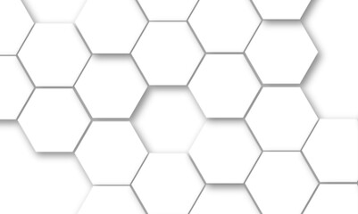 Abstract white hexagonal geometric background with shadow. Luxury White 3D futuristic honeycomb mosaic white background. Abstract white lines background. Vector Illustration.