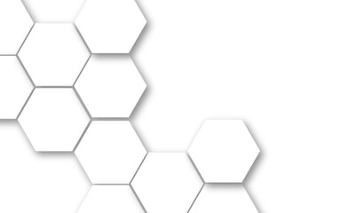 Abstract white hexagonal geometric background with shadow. Luxury White 3D futuristic honeycomb mosaic white background. Abstract white lines background. Vector Illustration.