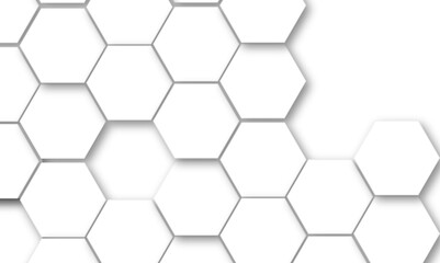 Abstract white hexagonal geometric background with shadow. Luxury White 3D futuristic honeycomb mosaic white background. Abstract white lines background. Vector Illustration.