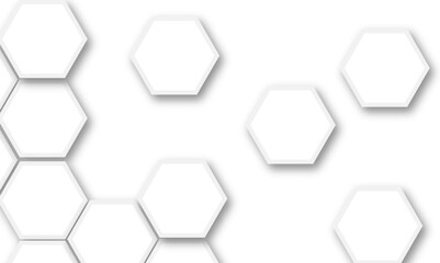 Abstract white hexagonal geometric background with shadow. Luxury White 3D futuristic honeycomb mosaic white background. Abstract white lines background. Vector Illustration.