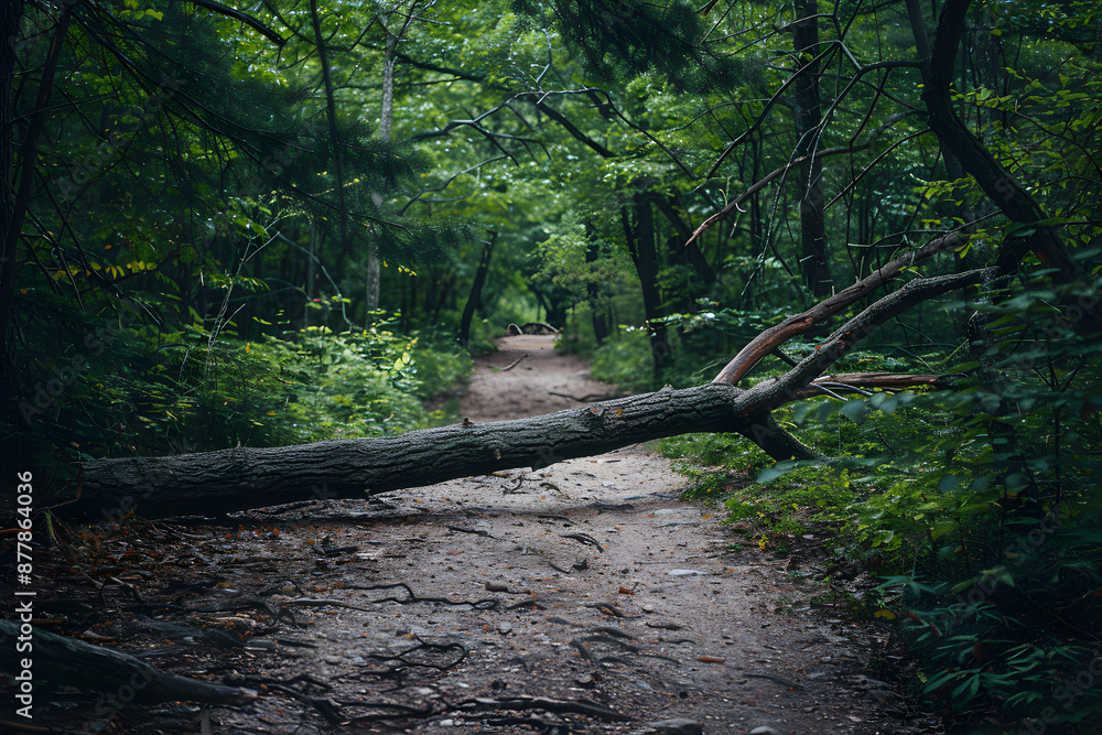 Poster a fallen tree branch blocking a pathway