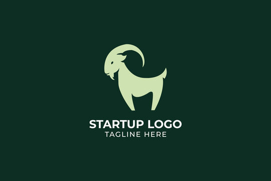 goat abstract logo for company, Stand goat on rock logo design, premium mountain goat vector logo,