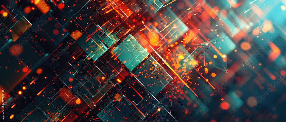 Poster technology abstract background digital elements blend of neon colors to give it a futuristic