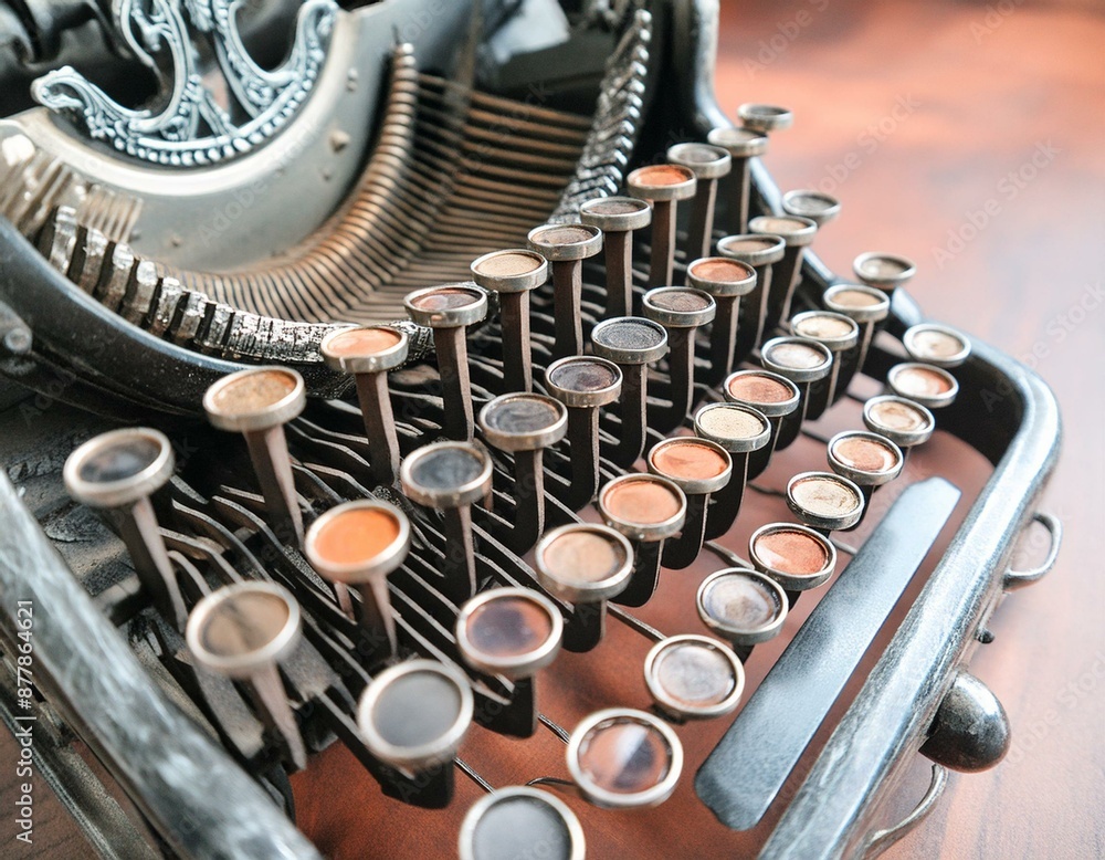 Fototapete retro typewriter key detail: a focused image on the keys of a classic typewriter, highlighting the t