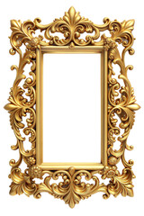 Classic molding frame with ornament golden decor isolated on white background. Digital illustration. 3d rendering