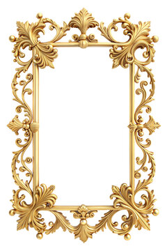recommend clip art: Classic molding frame with ornament golden decor isolated on white background. Digital illustration. 3d rendering