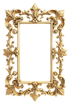 recommend clip art: Classic molding frame with ornament golden decor isolated on white background. Digital illustration. 3d rendering