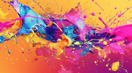 Energetic Digital Paint Splatter: Vibrant Artistic Creativity Bursting with Energy