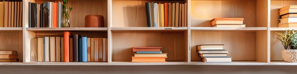 Modern Minimalist Book Exchange Scene with Stylish Open Bookshelf and Neatly Placed Books, Abstract Illustration for World Book Day, Knowledge and Reading Themes, High-Resolution Wallpaper